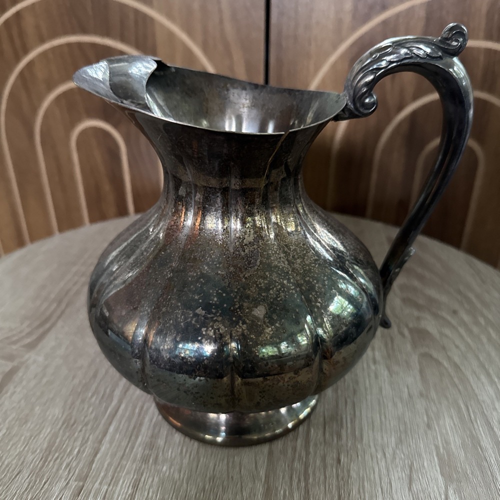 Pitcher Silverplate Sheffield Silver Co Vtg Ice Guard Ornate Handle Pedestal Jug